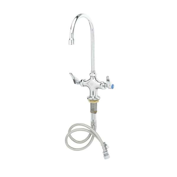 T&S B-0300 | Double Pantry Faucet, Single Hole Base, Swivel/Rigid Gooseneck, Stream Regulator