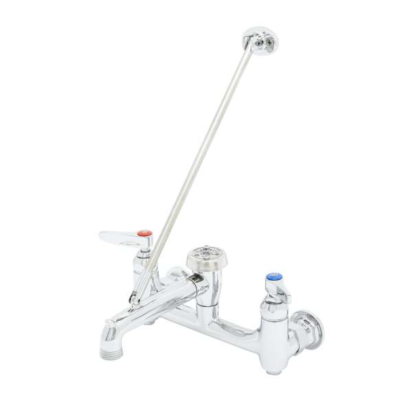 T&S B-0665-BSTP | Service Sink Faucet, Wall Mount, 8" Centers, Built-In Stops, Vacuum Breaker, Polished