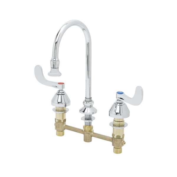 T&S B-2866-04 | Medical Faucet, Deck Mount, 8" Centers, Swivel/Rigid GN w/Rosespray, 4" Wrist Handles