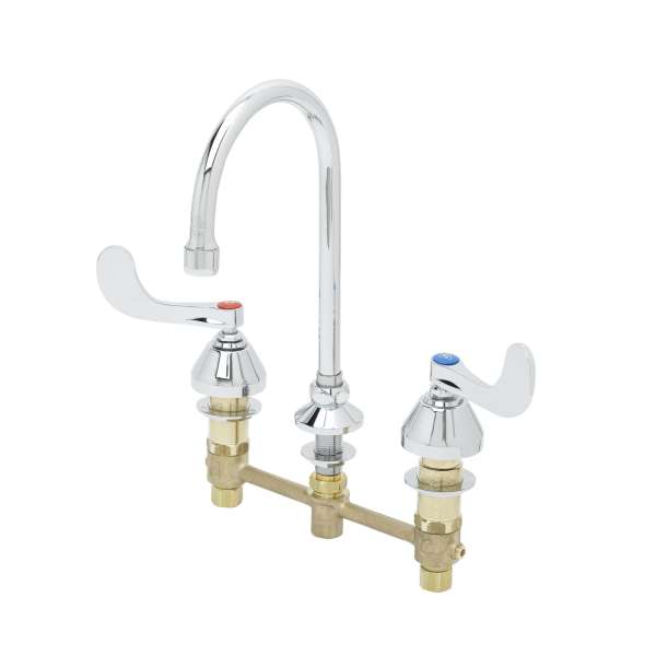 T&S B-2867-04 | Medical Faucet, Deck Mount, Concealed Body, Rigid/Swivel Gooseneck, Wrist Action Handles