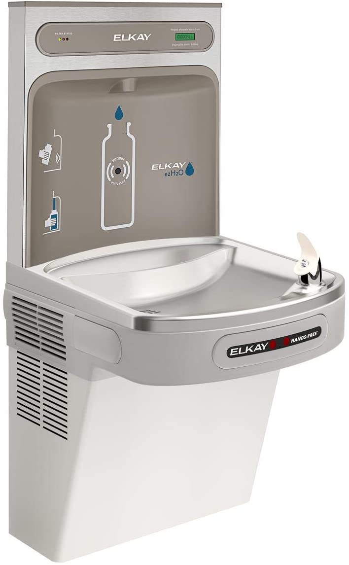 LZO8WSLK Bottle Filling Station with Single ADA Cooler Hands Free Activation, Filtered 8 GPH Light Gray