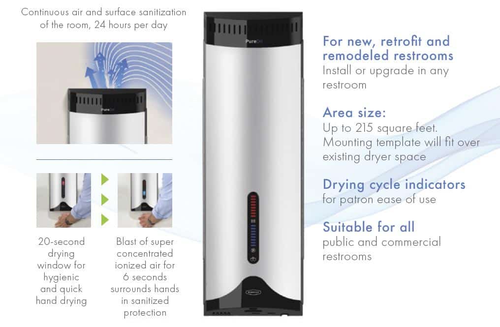 Bobrick (B-9100) | PureDri Automatic Hand Dryer and Air, Hand Sanitizer, Satin